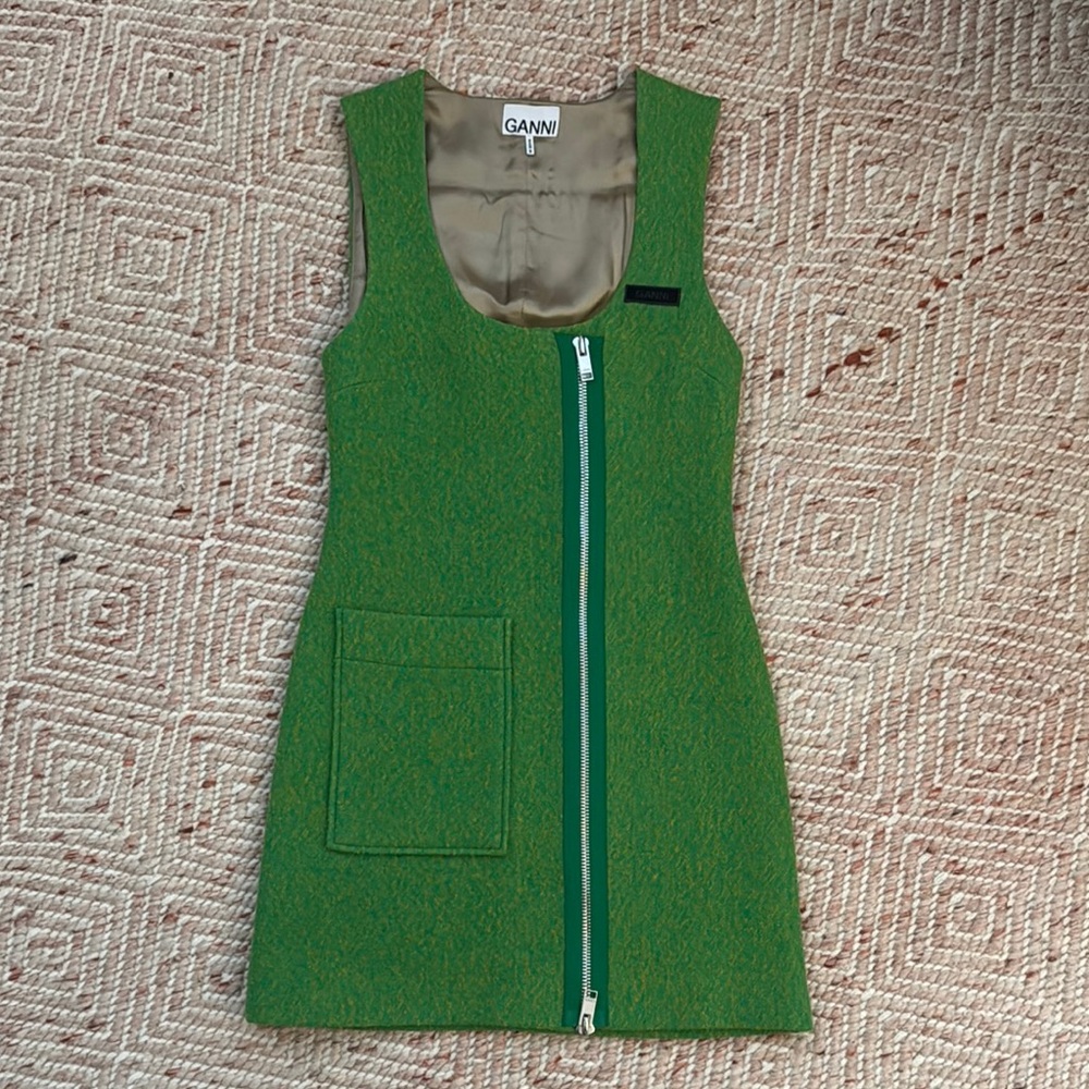 GANNI Green Wool Mini Dress Size DE 32